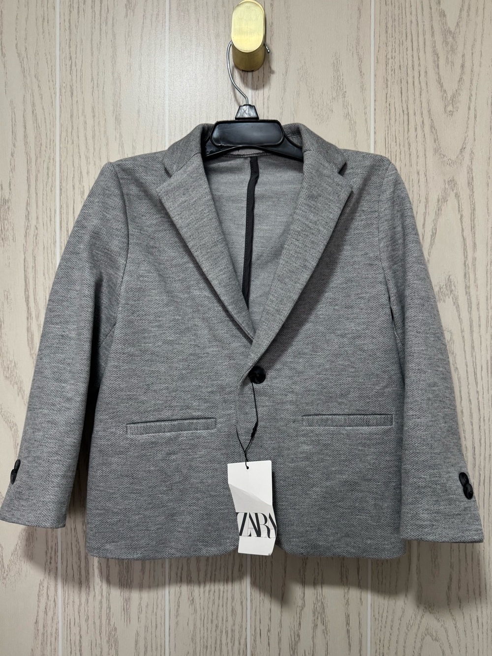Zara Boys Knit Blazer Gray Single Button Jacket Size 6 116cm NWT Family Photo